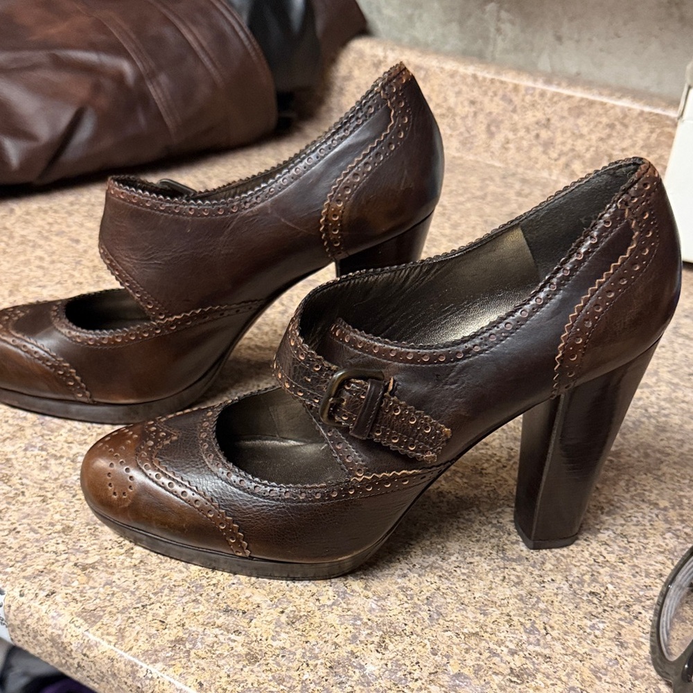 Stuart Weitzman Dark Brown Leather  Wingtip Mary Jane!